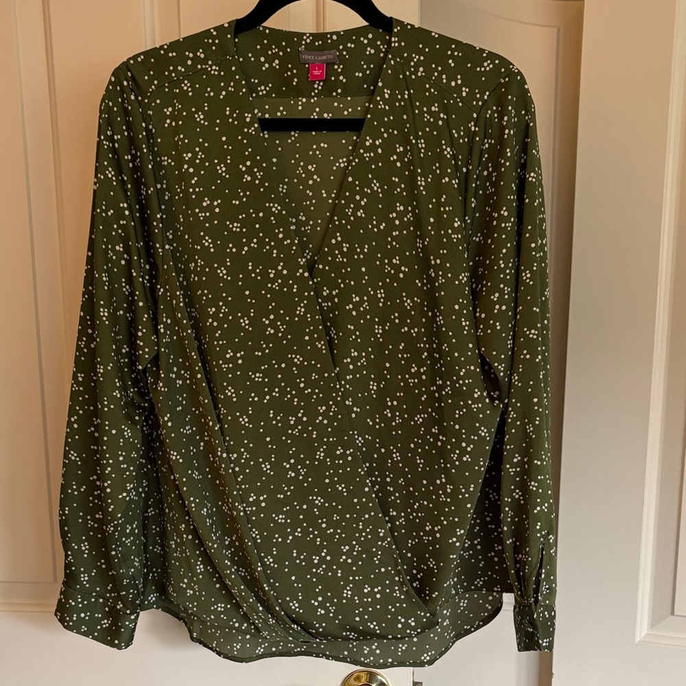 Vince Camuto Olive Dotted Wrap Blouse